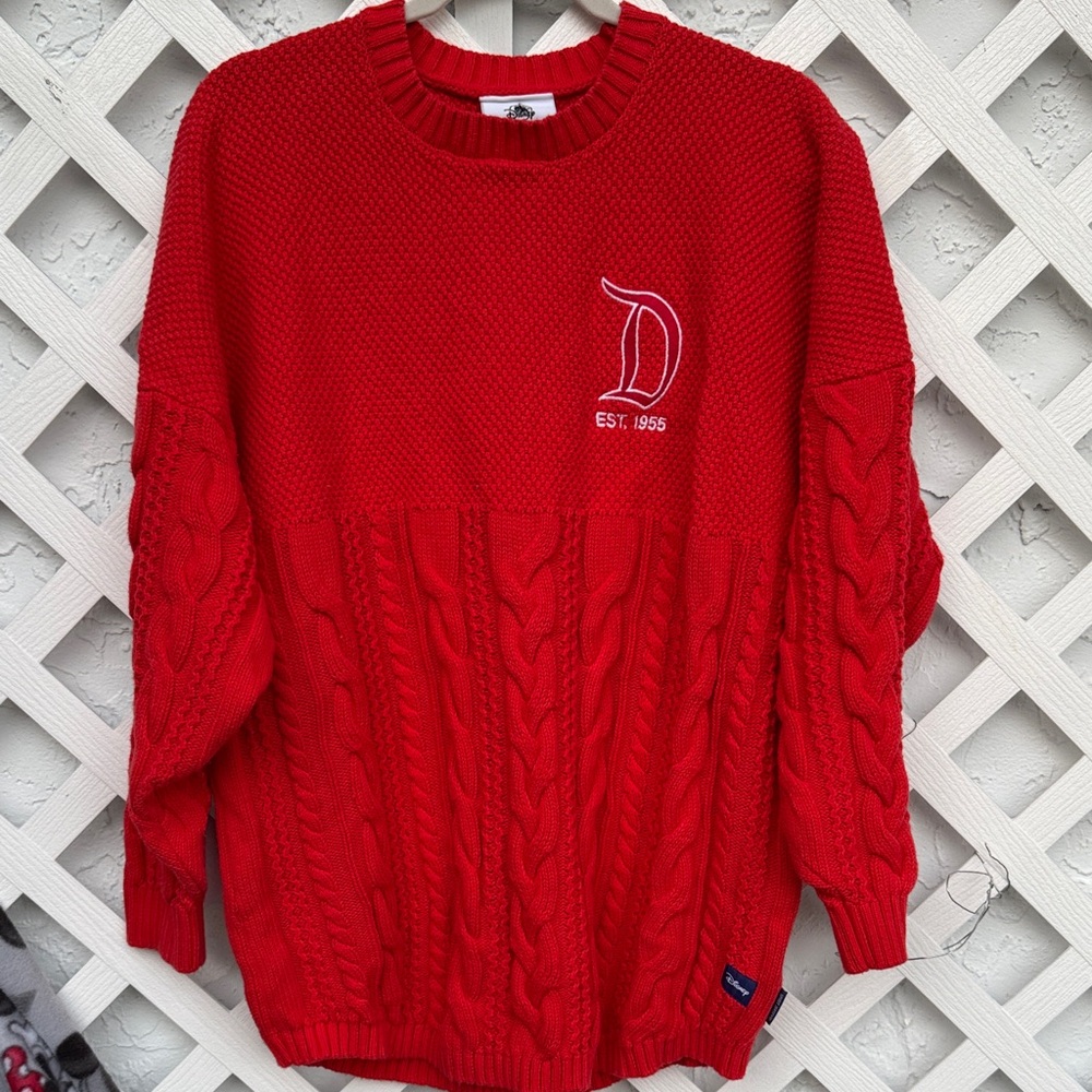 Spirit Jersey Disney Parks Disneyland Red Cable Knit Sweater